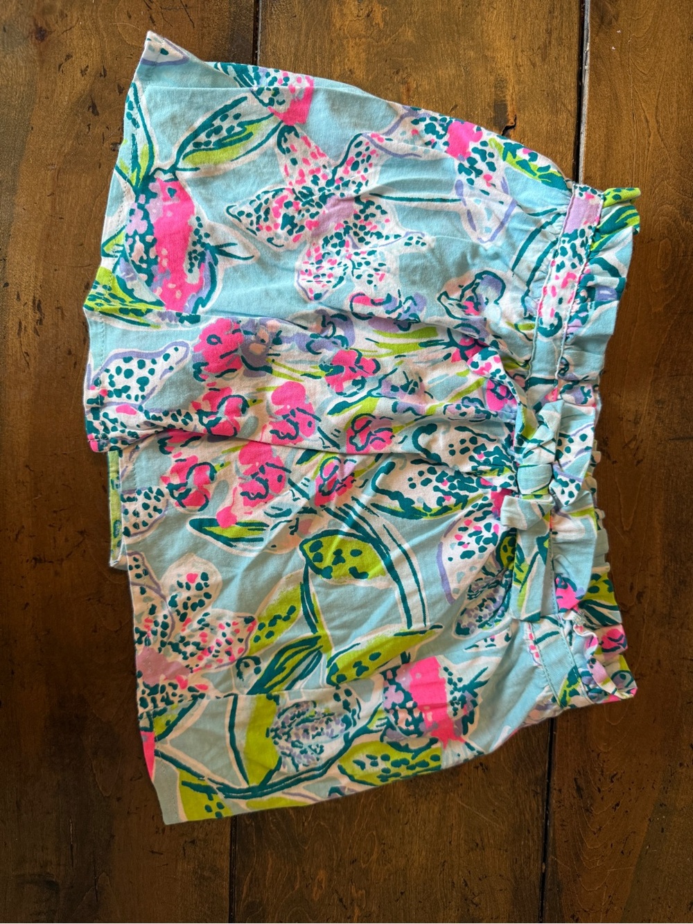 Lilly Pulitzer Girls Light Blue Floral Tie-Waist Shorts